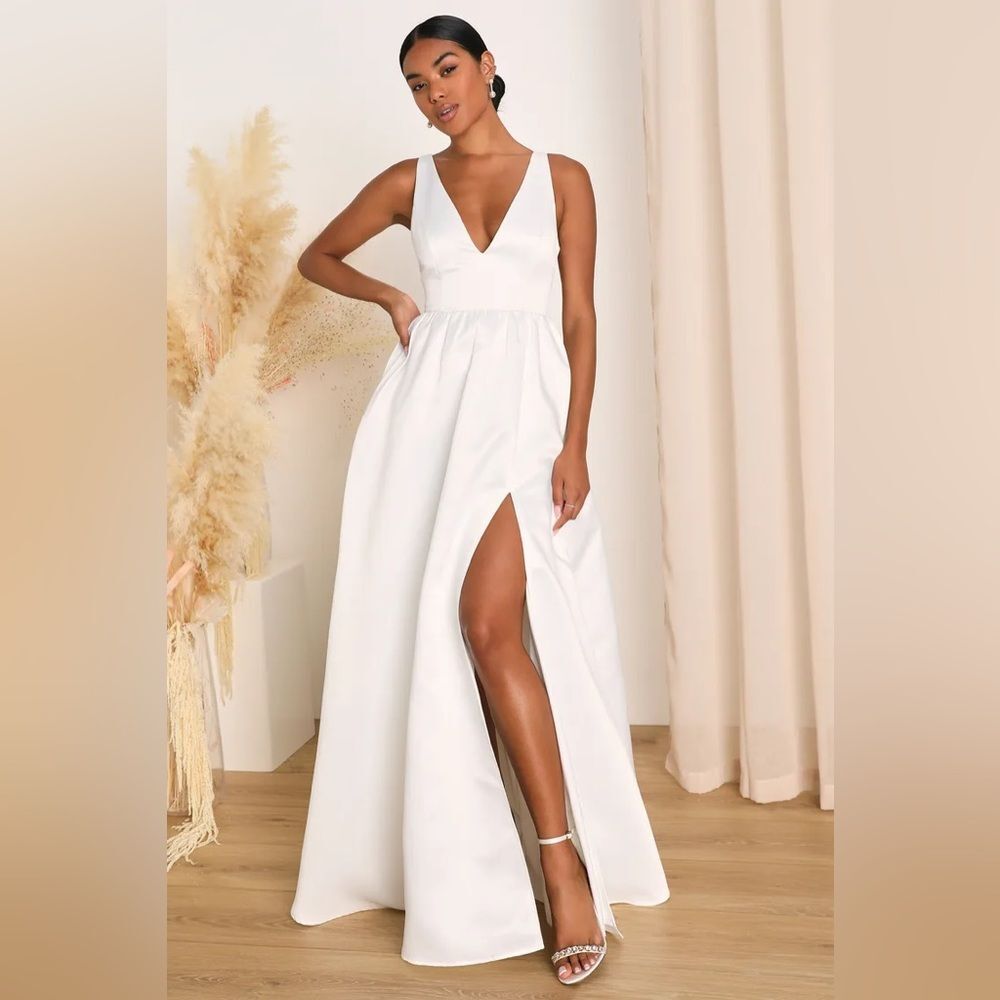 LULUS Blissfully Beloved Ivory Backless A-Line Bow Maxi Dress